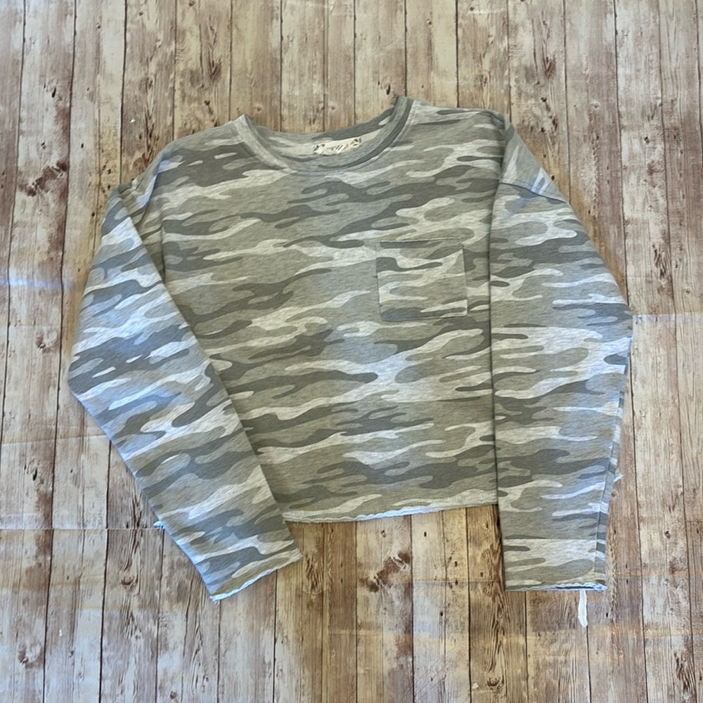 Pink Rose Cropped Camo Sweatshirt